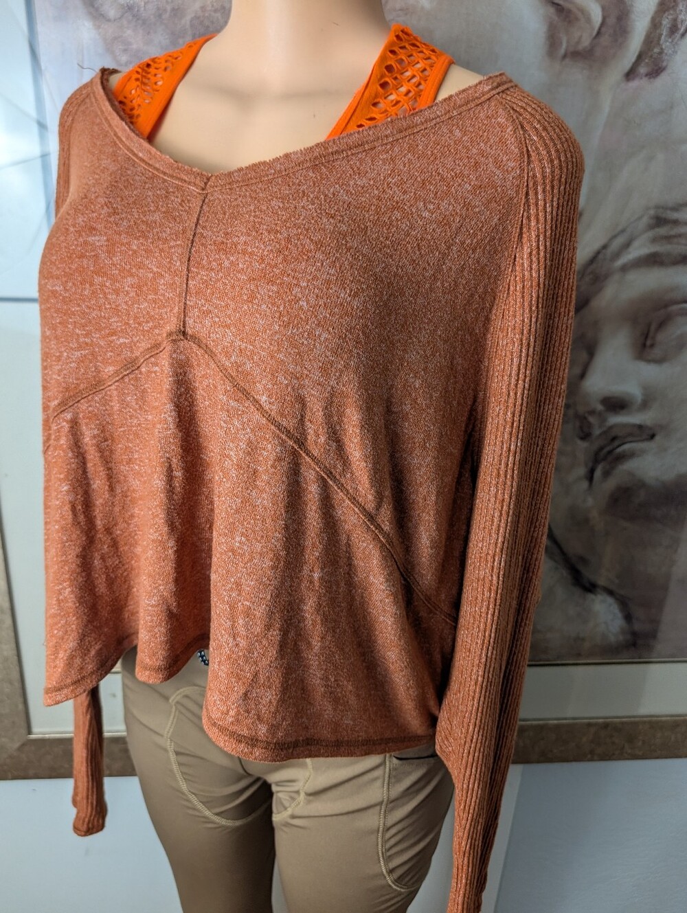 Out From Under Urban Outfitters Oversized Heathered Rust Pullover Top Size M